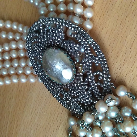 RARE SANDOR 7-Layer Glass Pearl Choker w L W PARIS Cut Steel Slide Buckle - Picture 8 of 16